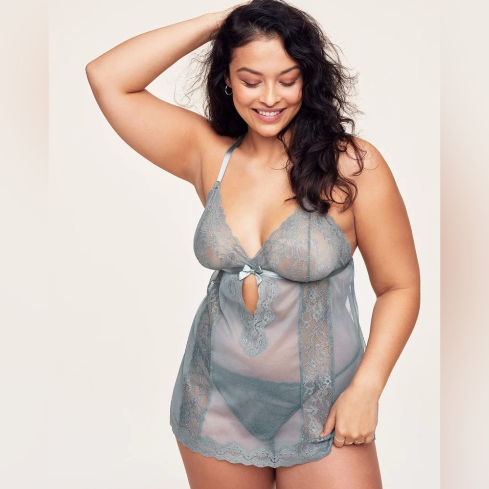 Adore Me Sheer Lace Chemise in Dusty Blue